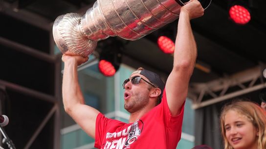 Canes raising Stanley Cup banner at Sept. 29 opener (NHL). Photo by James Guillory-Imagn Images