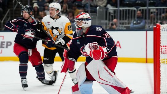 Cam Talbot, Kent Johnson power Jackets' shootout win over Penguins (NHL). Photo by Aaron Doster