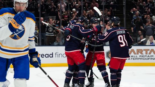 Matthew Knies nets a pair in Columbus debut, leads Jackets past Sabres (NHL). Photo by Aaron Doster