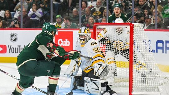 Kirill Kaprizov, Wild overcome slow start to blow past Bruins (NHL). Photo by Nick Wosika