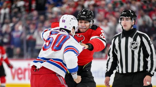 Luke Hughes nets 2 goals in Devils' 7-1 domination of Rangers (NHL). Photo by John Jones