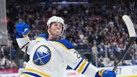 Owen Power completes Sabres' comeback with OT winner vs. Leafs (NHL). Photo by Nick Turchiaro